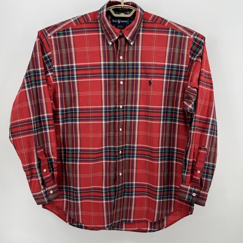 Ralph Lauren Blaire Shirt Mens Large Red Plaid Long Sleeve Button Down Cotton
